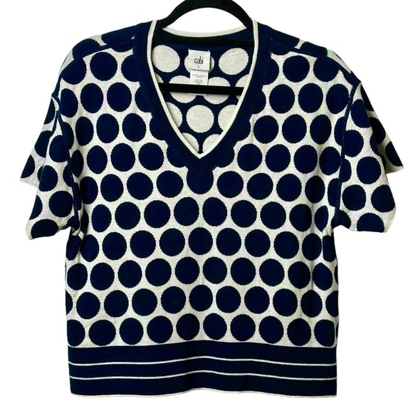 CAbi Sweaters - CAbi Size Small Volley Pullover Sweater Polka Dot Reversible Cotton Navy White